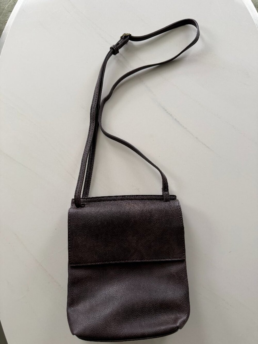 Joy Susan Brown Vegan Leather Front Flap Crossbody Bag Purse
